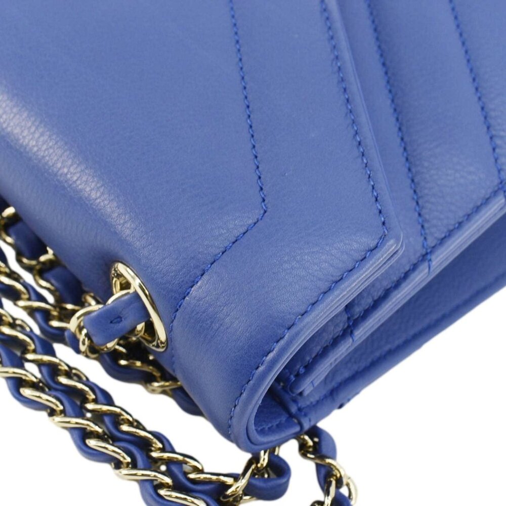 Chanel Coco Envelope Flap Quilted Chevron Leather Crossbody Bag Blue - Picture 6 of 13
